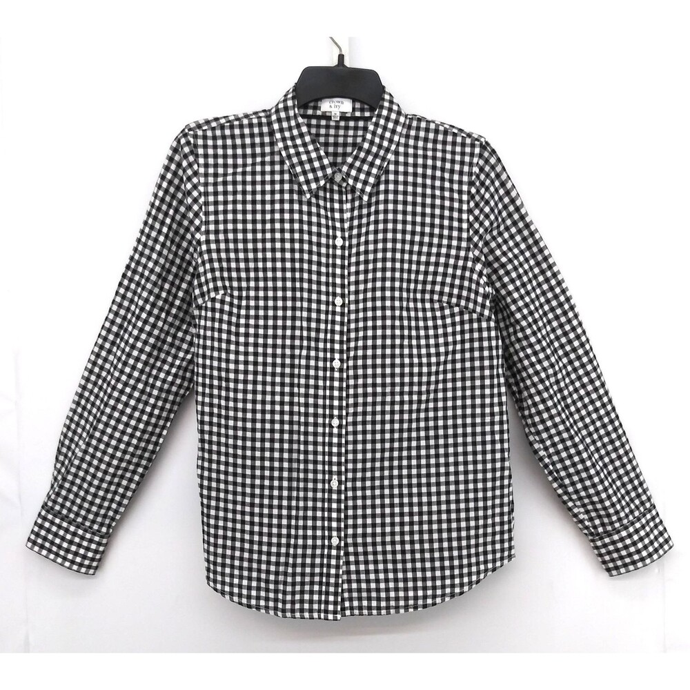 Crown & Ivy Dress Shirt Womens Medium Black White Check Long Sleeve Button Up